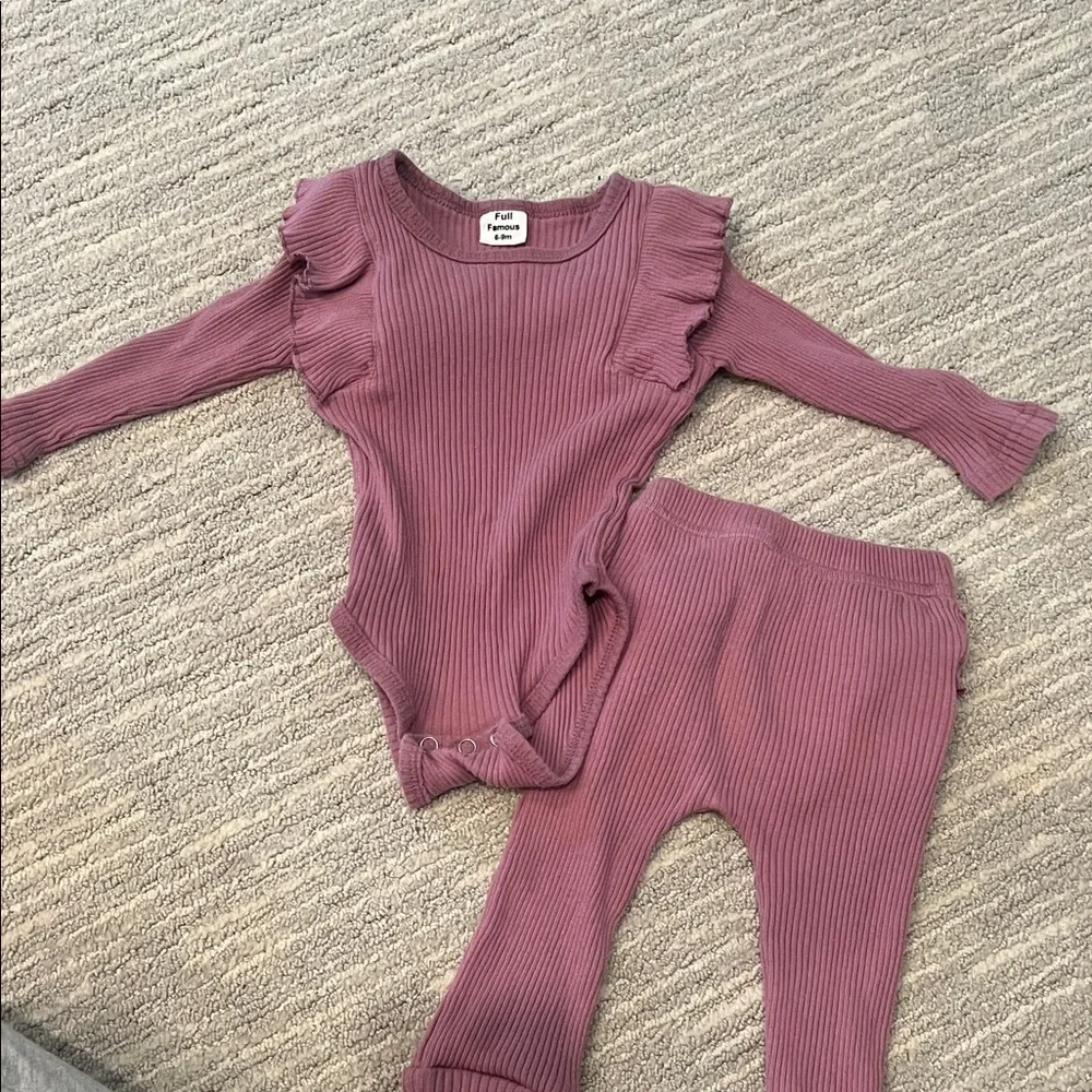 Kids Ribbed Matching Set in Mauve